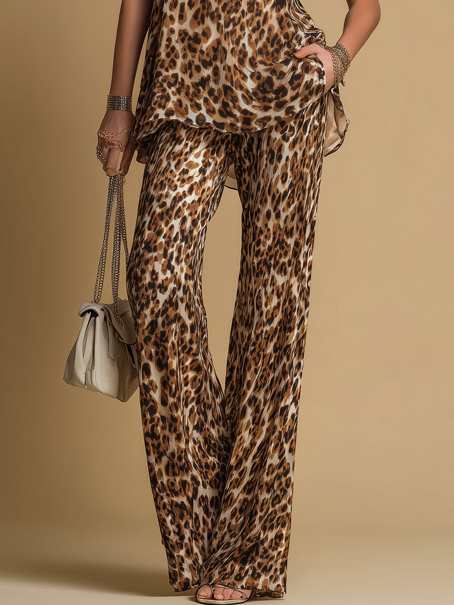 Samantha | Set bez rukava s leopard uzorkom i širokim hlačama