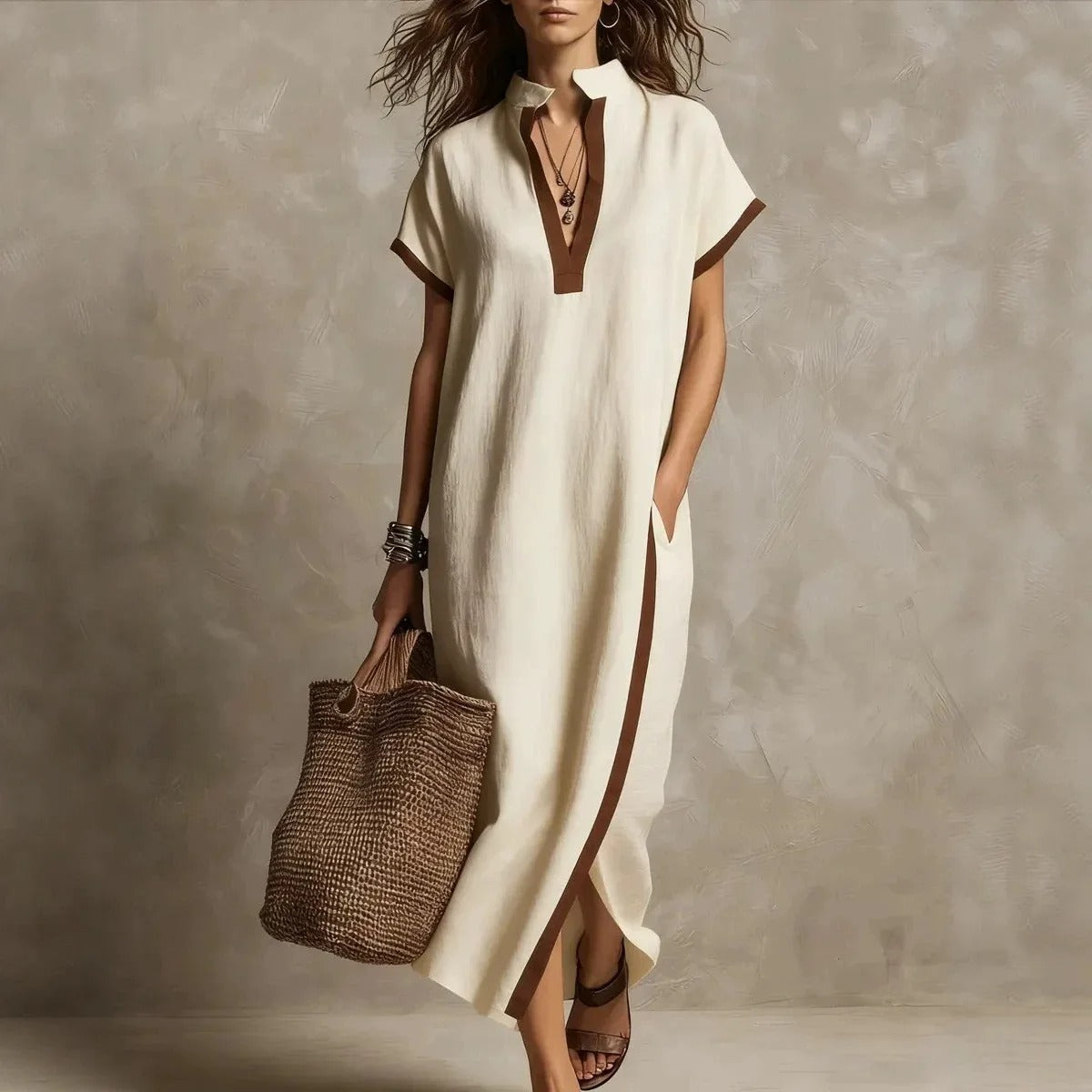 Solange | Duga Boho Haljina s Kontrastnim Detaljima