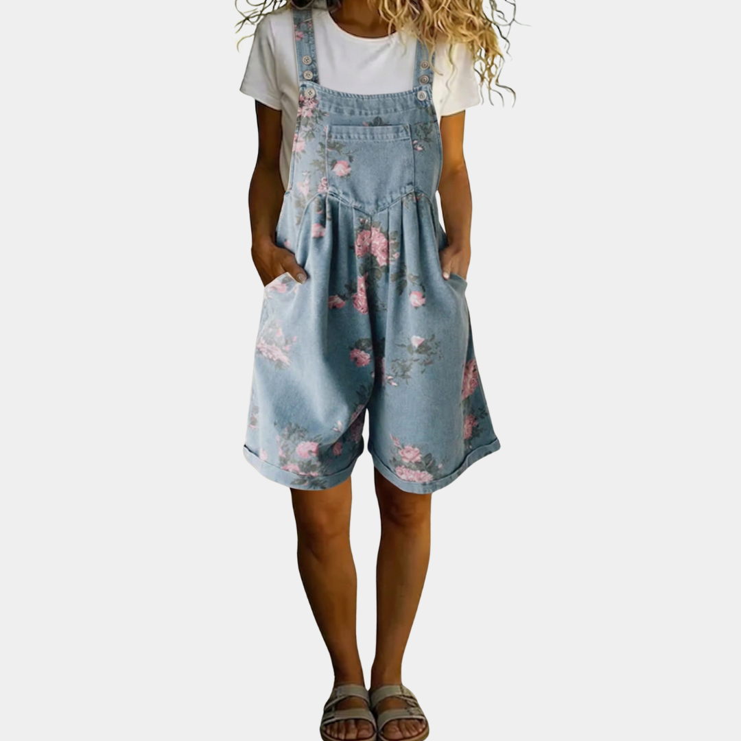 Judy | Vintage oprana mekana pamukasta denim cvjetna kombinezon jakna