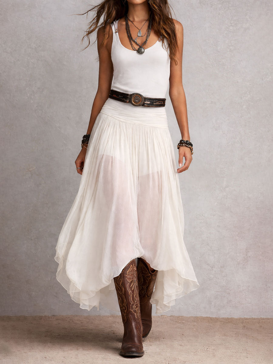 Abito Maxi Stretchy Černé Boho Western s Transparentní Sukní