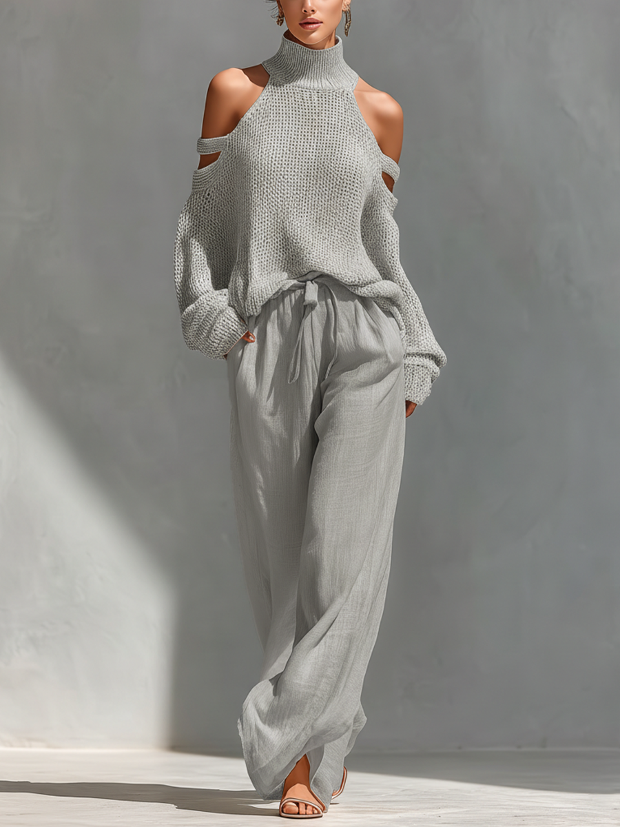 Eleanor | Pletený set s širokými kalhotami