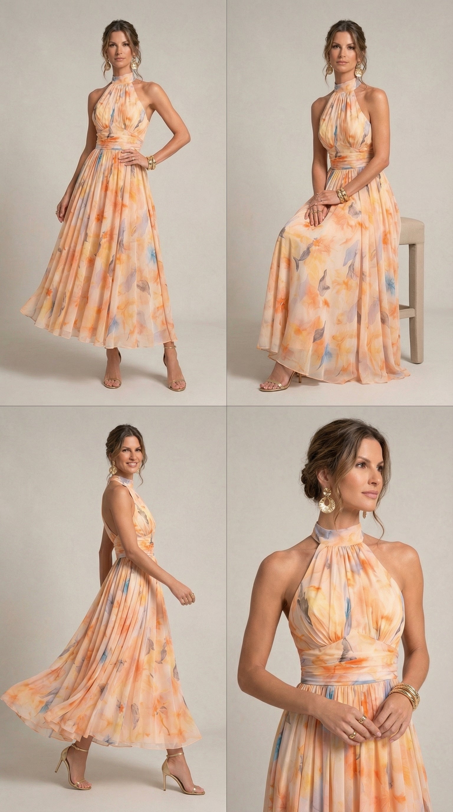 Esther™ | Halter haljina s akvarel uzorkom