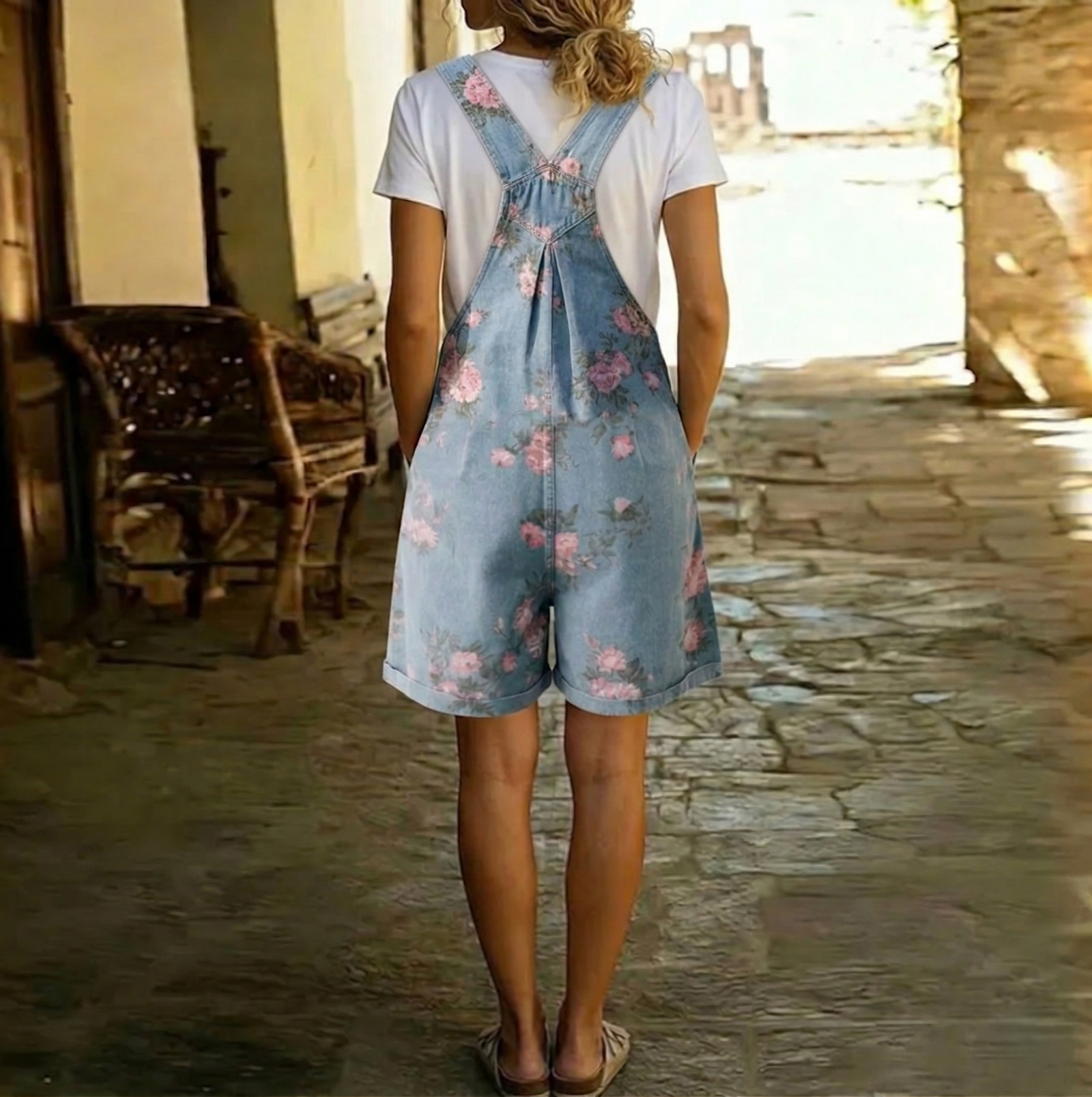 Judy | Vintage oprana mekana pamukasta denim cvjetna kombinezon jakna