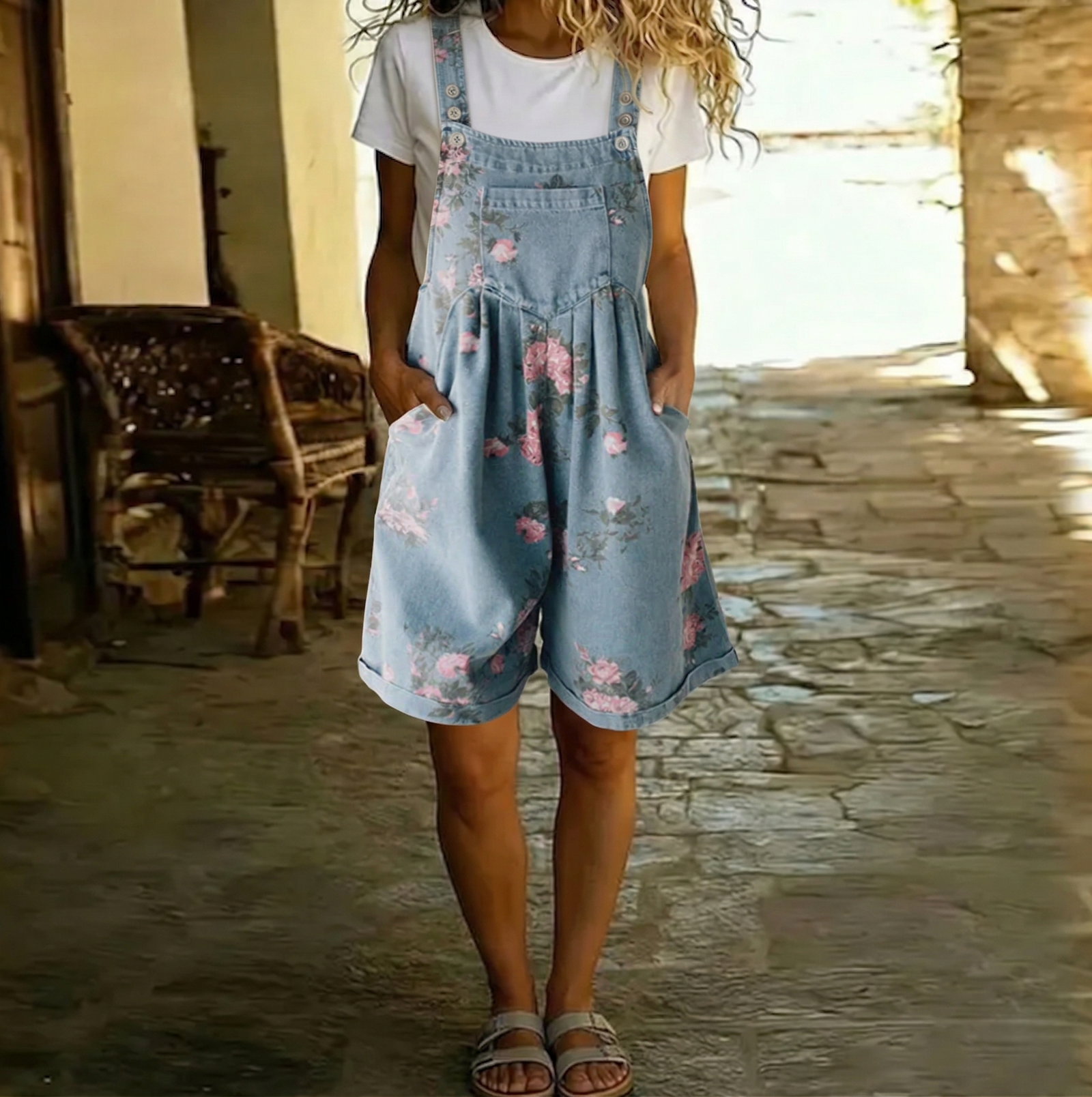 Judy | Vintage oprana mekana pamukasta denim cvjetna kombinezon jakna