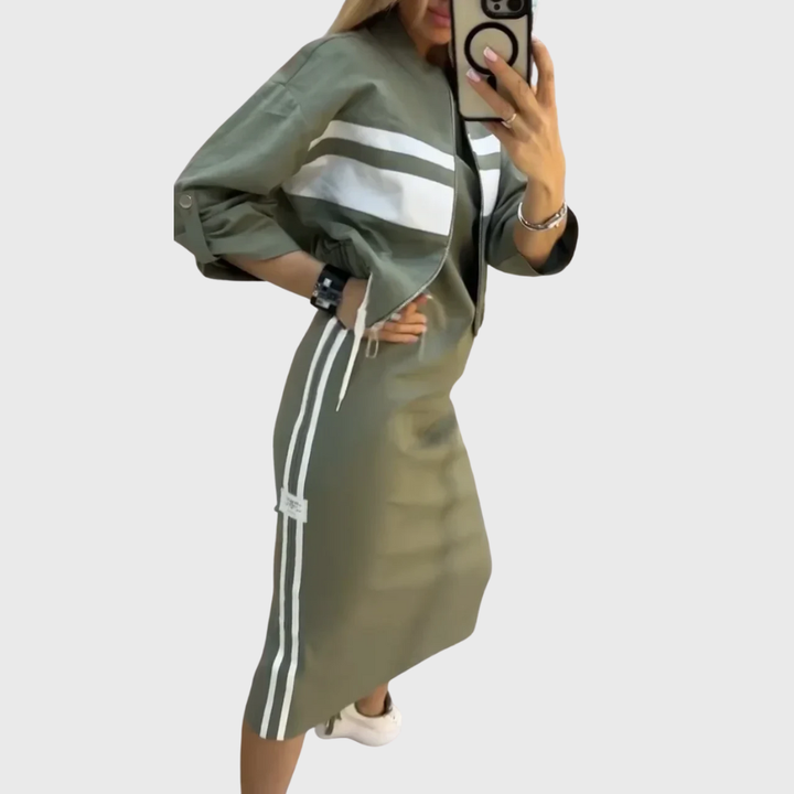 Karina™ | Sportovní dvoudílný set se zip topem a midi sukní