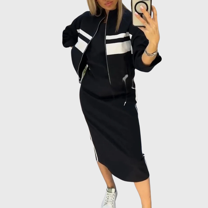 Karina™ | Sportovní dvoudílný set se zip topem a midi sukní
