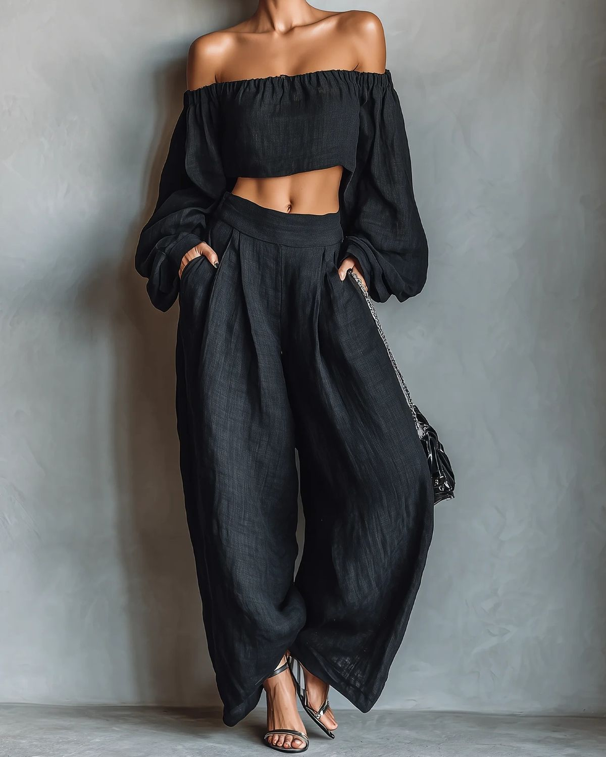 Aisha | Set Top bez Rukava i Hlače Širokog Kroja