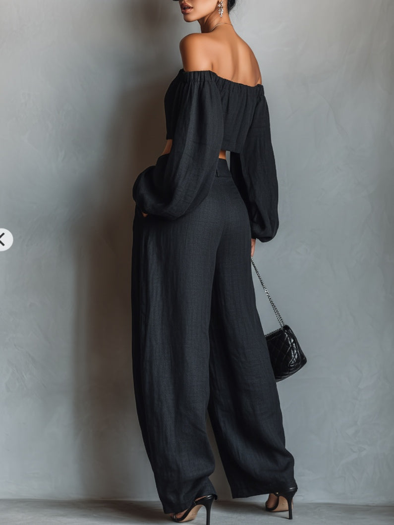 Aisha | Set Top bez Rukava i Hlače Širokog Kroja