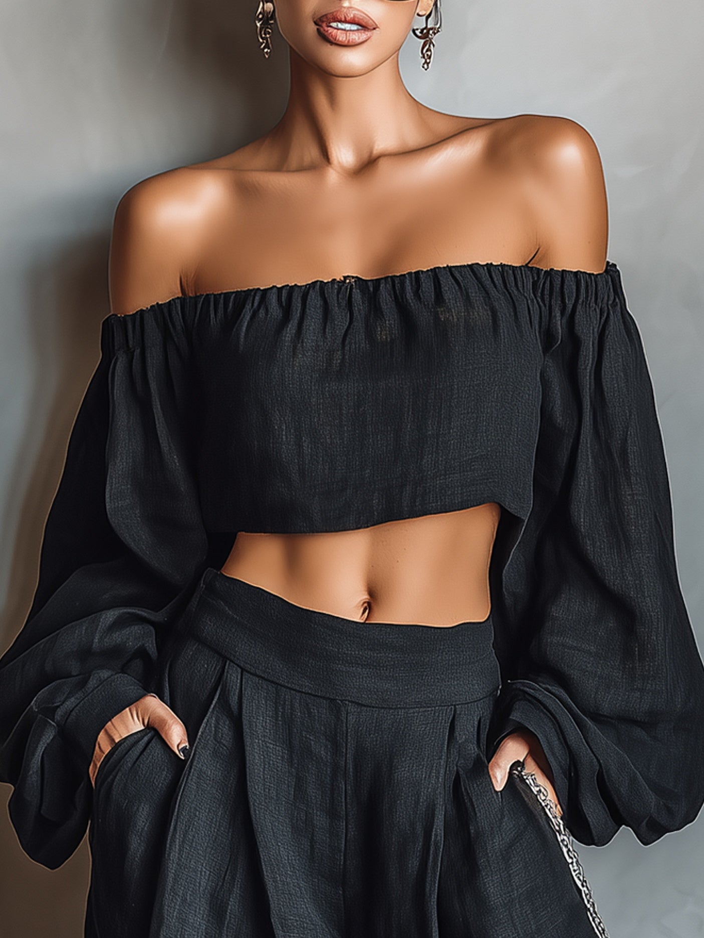Aisha | Set Top bez Rukava i Hlače Širokog Kroja