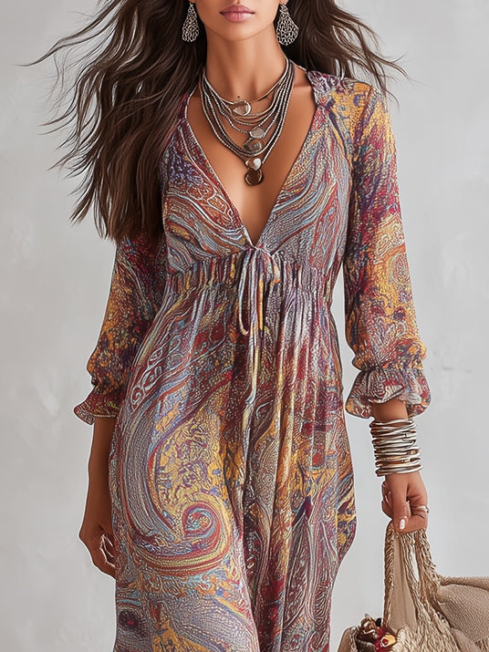 Cosima™ | Maxi Chiffon haljina s V-izrezom Paisley
