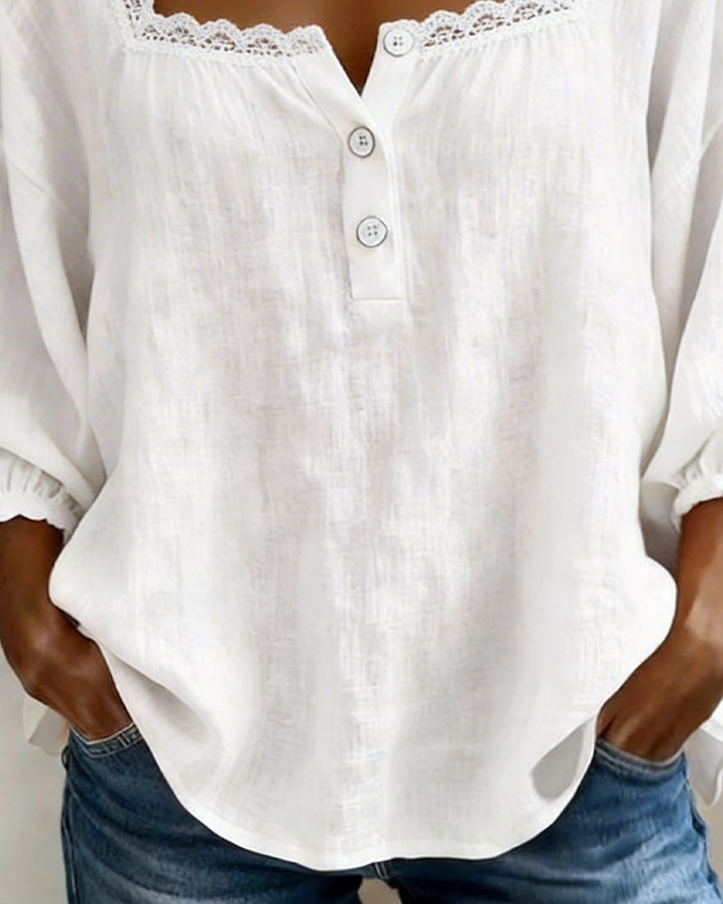 Cheryl | Halenka s krajkou a čtvercovým výstřihem a balónovými rukávy