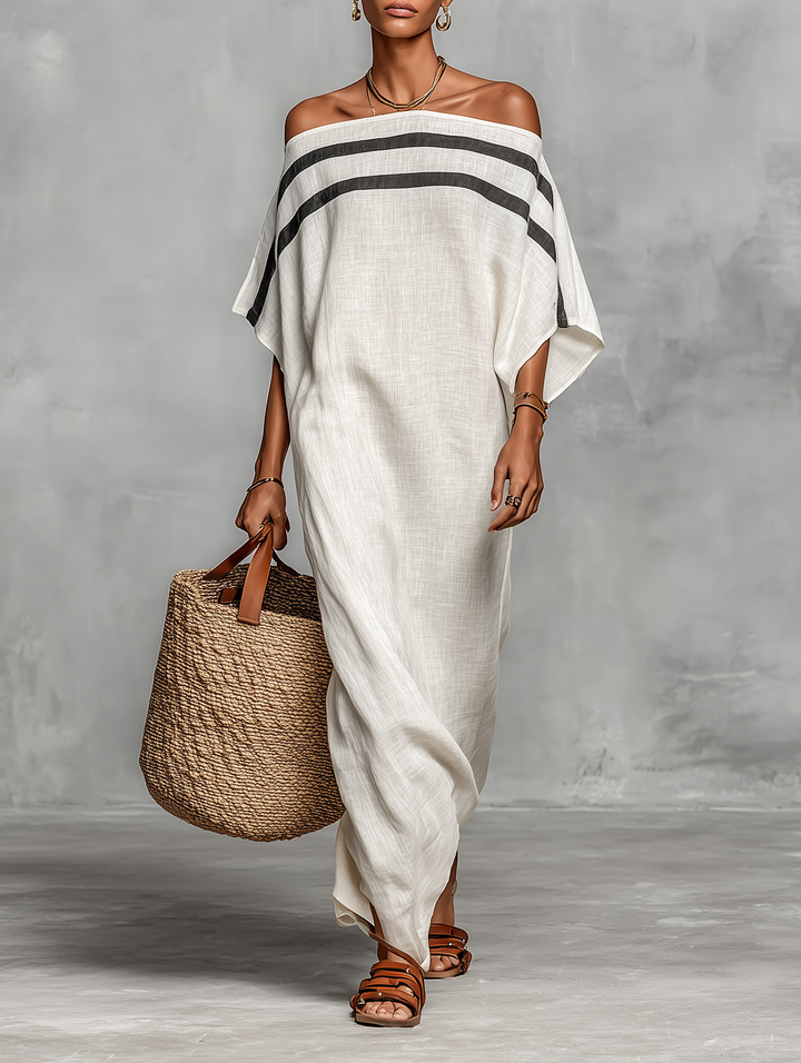 Maxi minimalistické šaty pro ženy s off-the-shoulder výstřihem a křídly