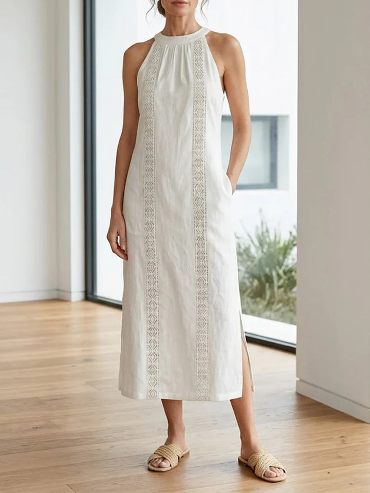 Jimena | Midi šaty z lnu s mao límcem
