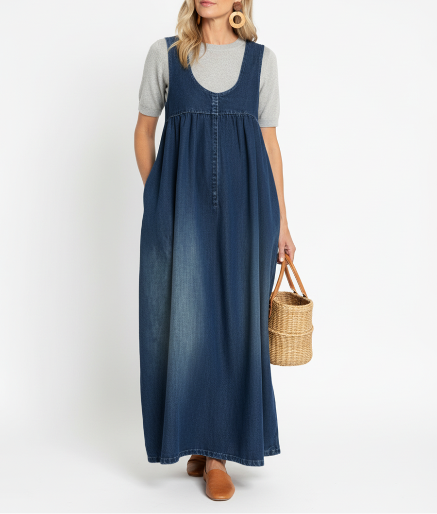 Karen | Vintage oprana mekana pamukova denim maxi haljina