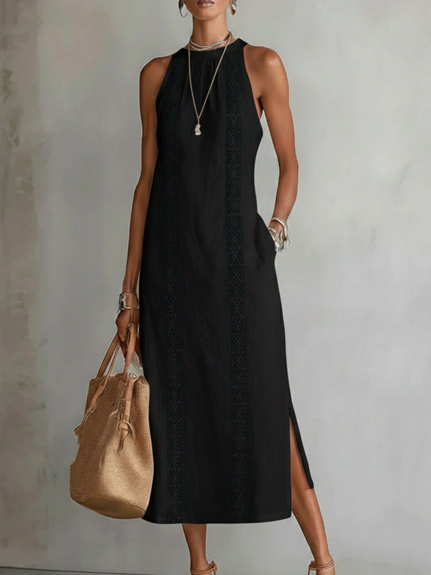 Jimena | Midi haljina od lana s Mao ovratnikom
