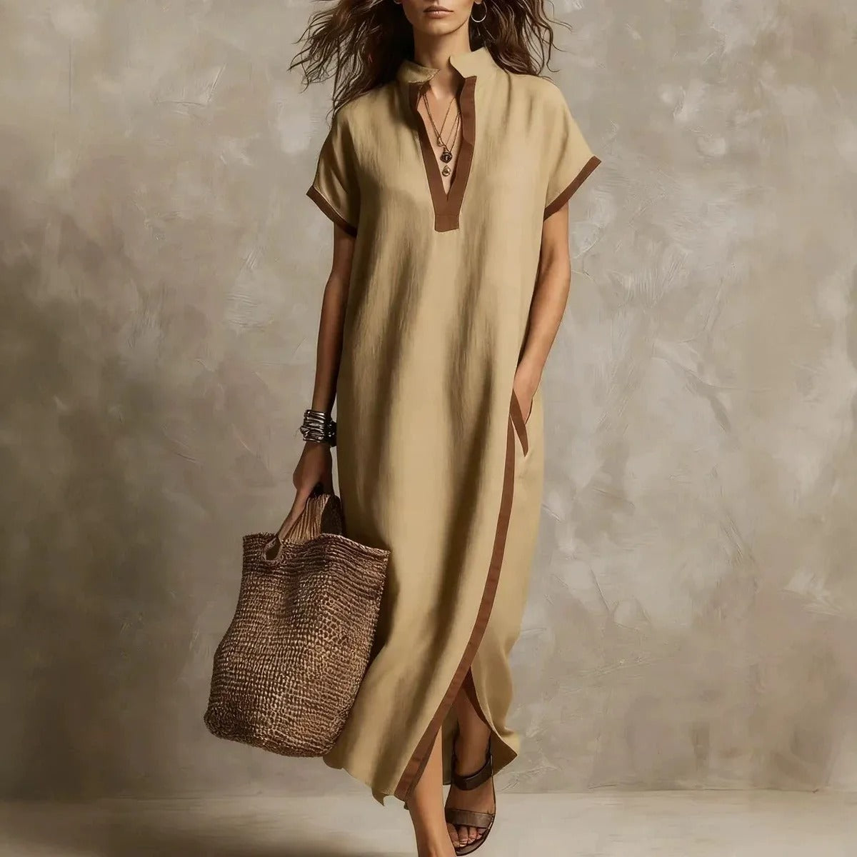 Solange | Duga Boho Haljina s Kontrastnim Detaljima