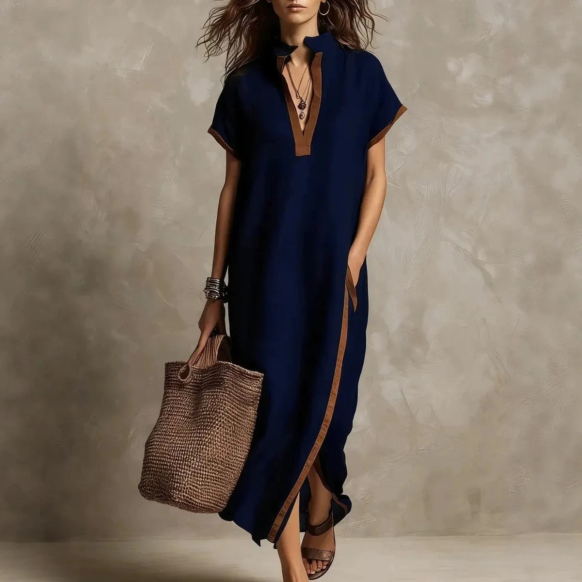 Solange | Duga Boho Haljina s Kontrastnim Detaljima